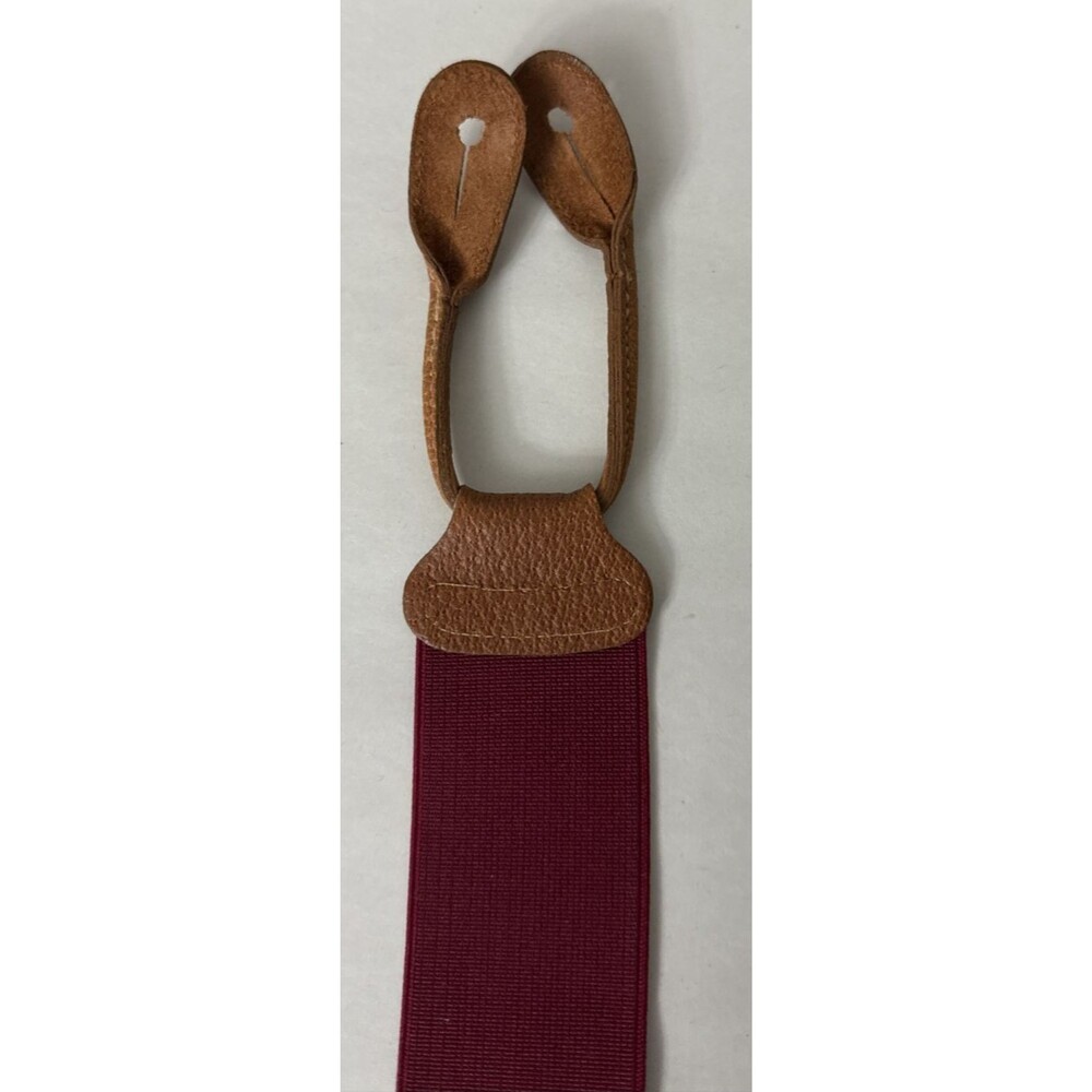 Trafalger Textured Navy Red Stripes Suspenders Gold Hardware Leather Attachments - Picture 3 of 12